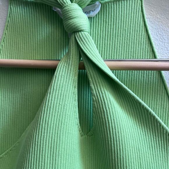 Happily Grey Lime Green Knit Halter-Neck Top Twisted Detail Neckline Tank Top M - Picture 2 of 5